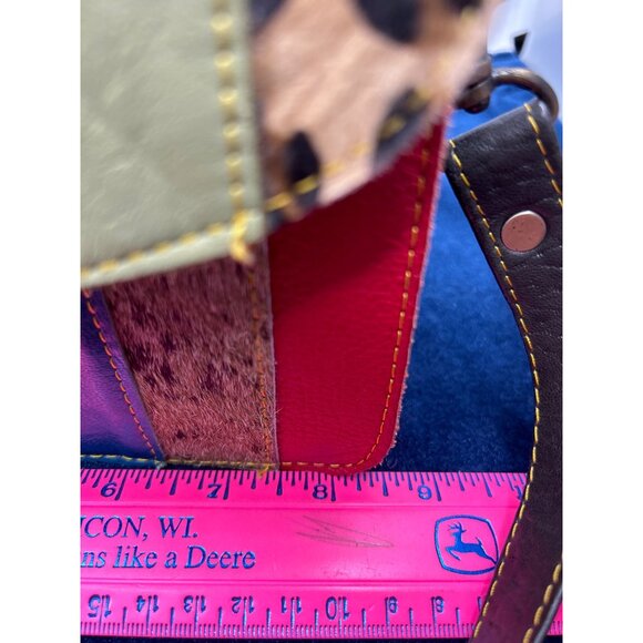 Patchwork Leather Crossbody Bag - Multicolor Stripes Adjustable Strap Animal Pri - Picture 16 of 16